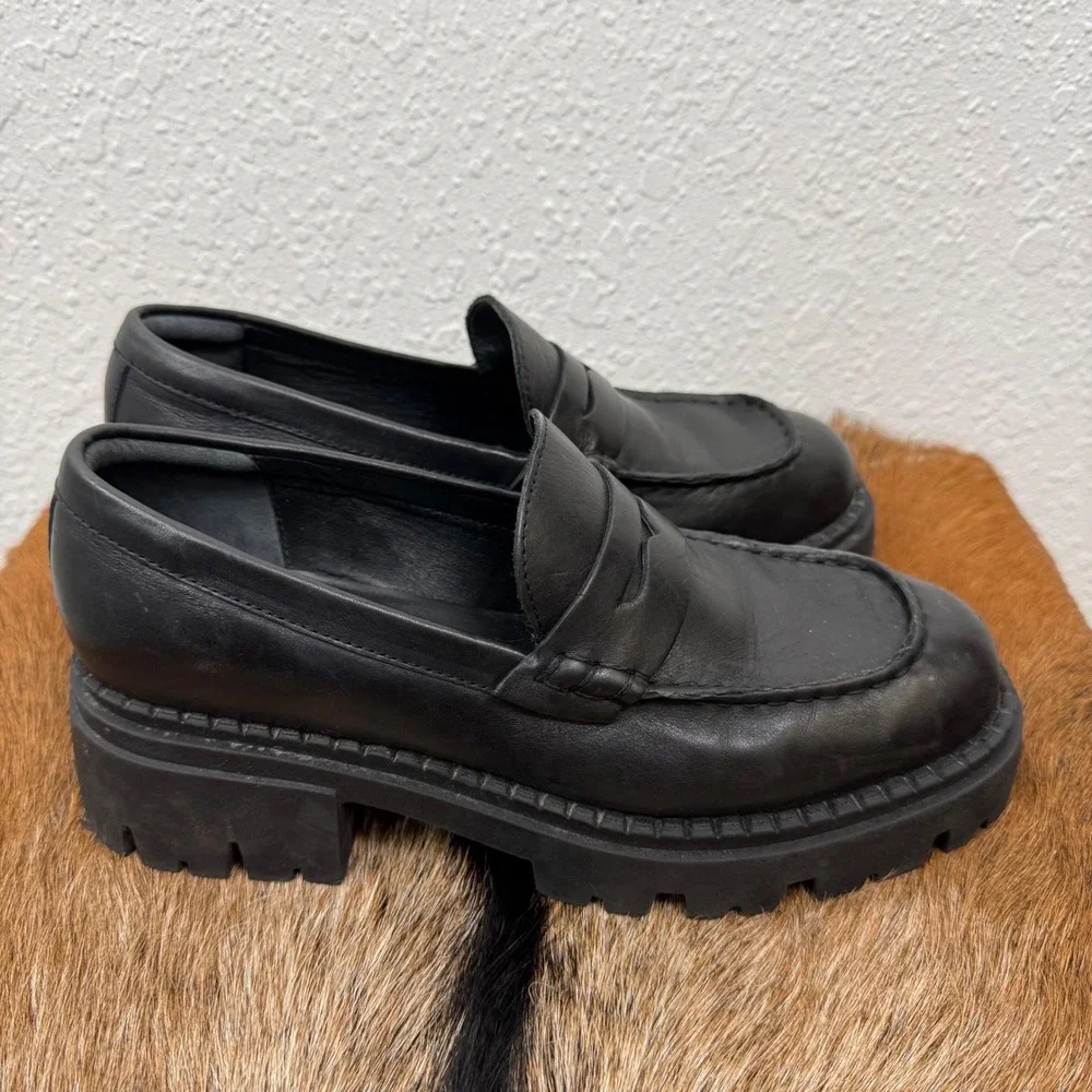 Free People 8 Lyra Black Goth Whimsy Chunky Y2K Platform Loafers‎ Dark Academia